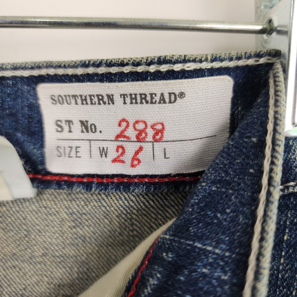 Southern Thread Denim Mini‎ Skirt Blue Distressed Womens Size 26 Western Cowgirl - Picture 8 of 16